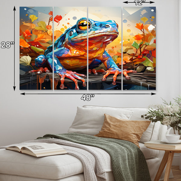 Colorful Frog Harmony II On Canvas 4 Pieces Print